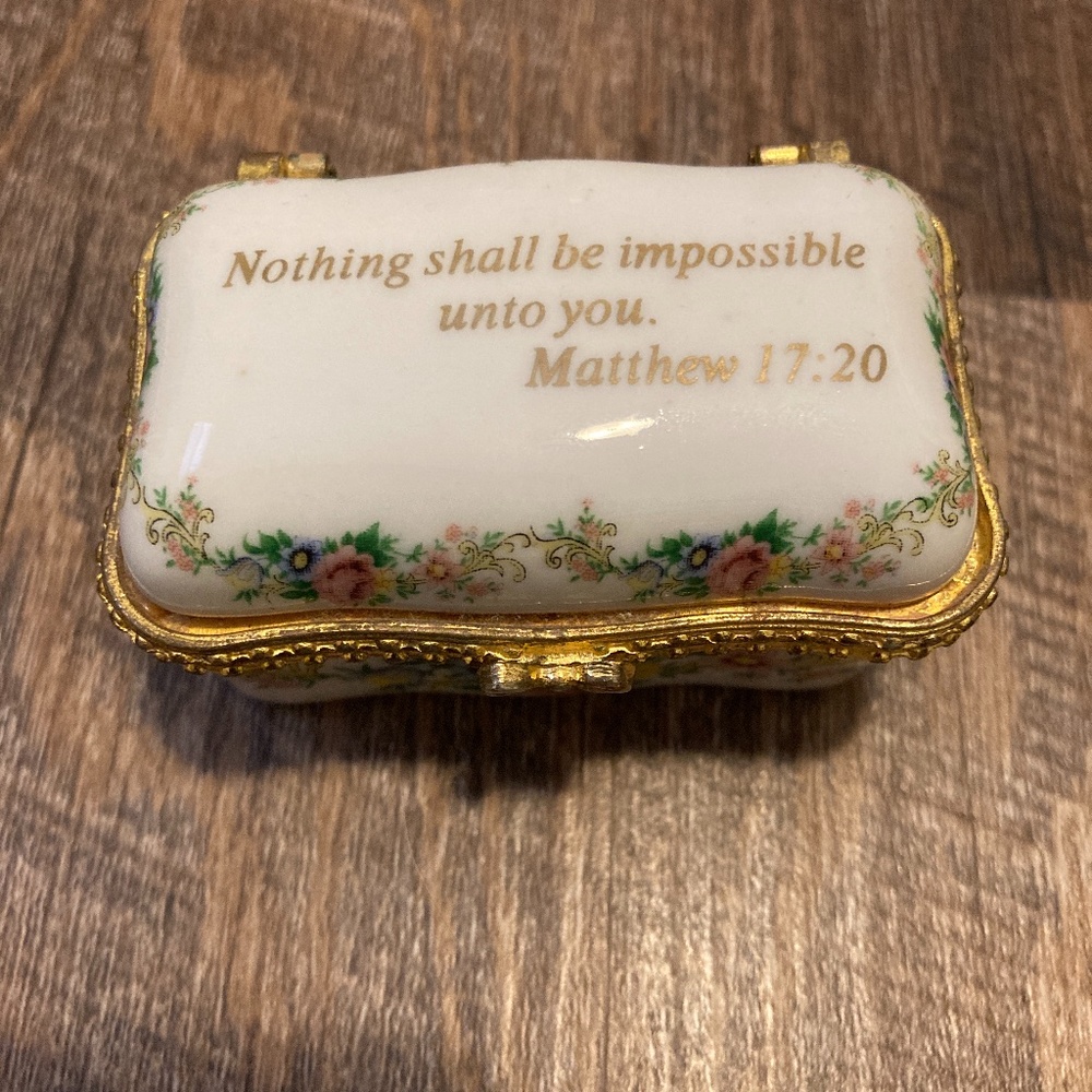 “Nothing Shall Be Impossible To You” Matthew 17:20 Porcelain Box Gift Decor